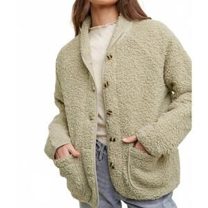 NEW WISHLIST sherpa button up jacket with piping detail in olive